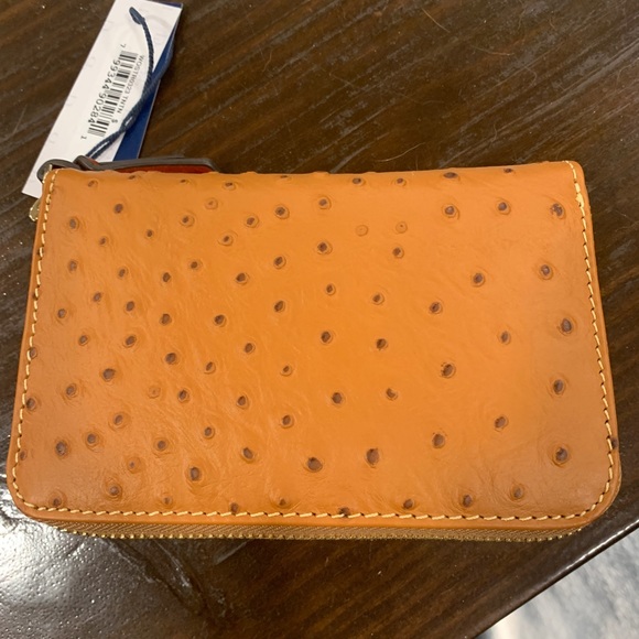 DOONEY & BOURKE NWT Ostrich Leather Medium Zip Around Credit Card Case Wallet - Picture 2 of 3